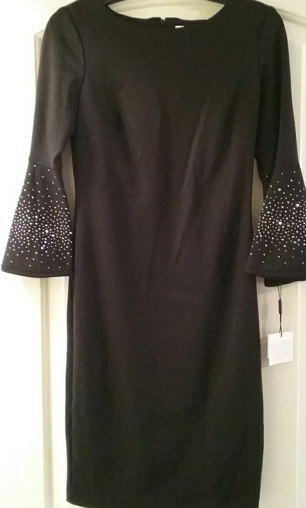 Calvin Klein Black Embellished Bell Sleeve Dress